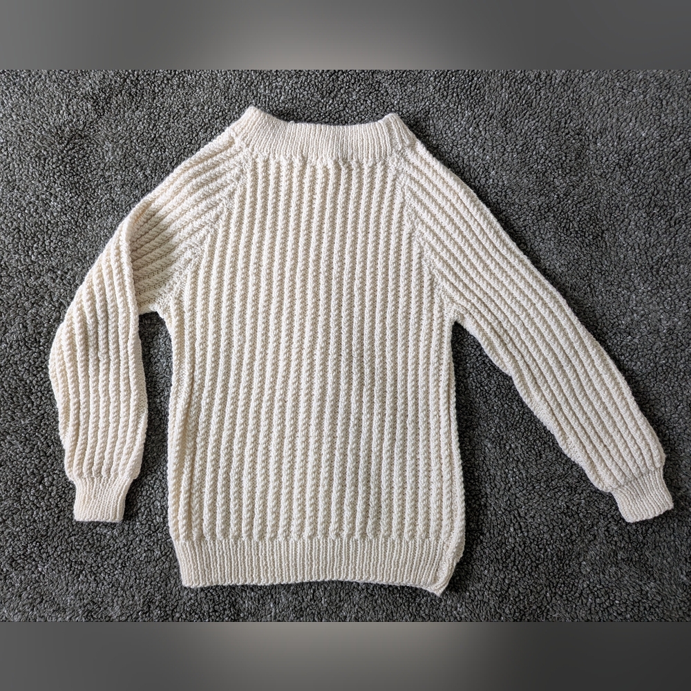 Vintage Off-White Wool Fisherman's Sweater, Hand Knit